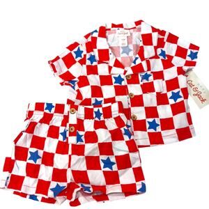 NWT Cat & Jack Baby 2pc Outfit 0-3M Red White Blue Stars Set Fourth of July